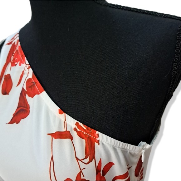 Asymmetrical One Shoulder Floral Red/White Maxi Dress Large - Picture 8 of 8